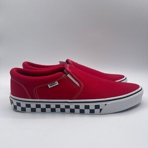 VANS Red ASHER SLIP ON Loafer Skater Shoe Checkered Sidewall Mens 11.5